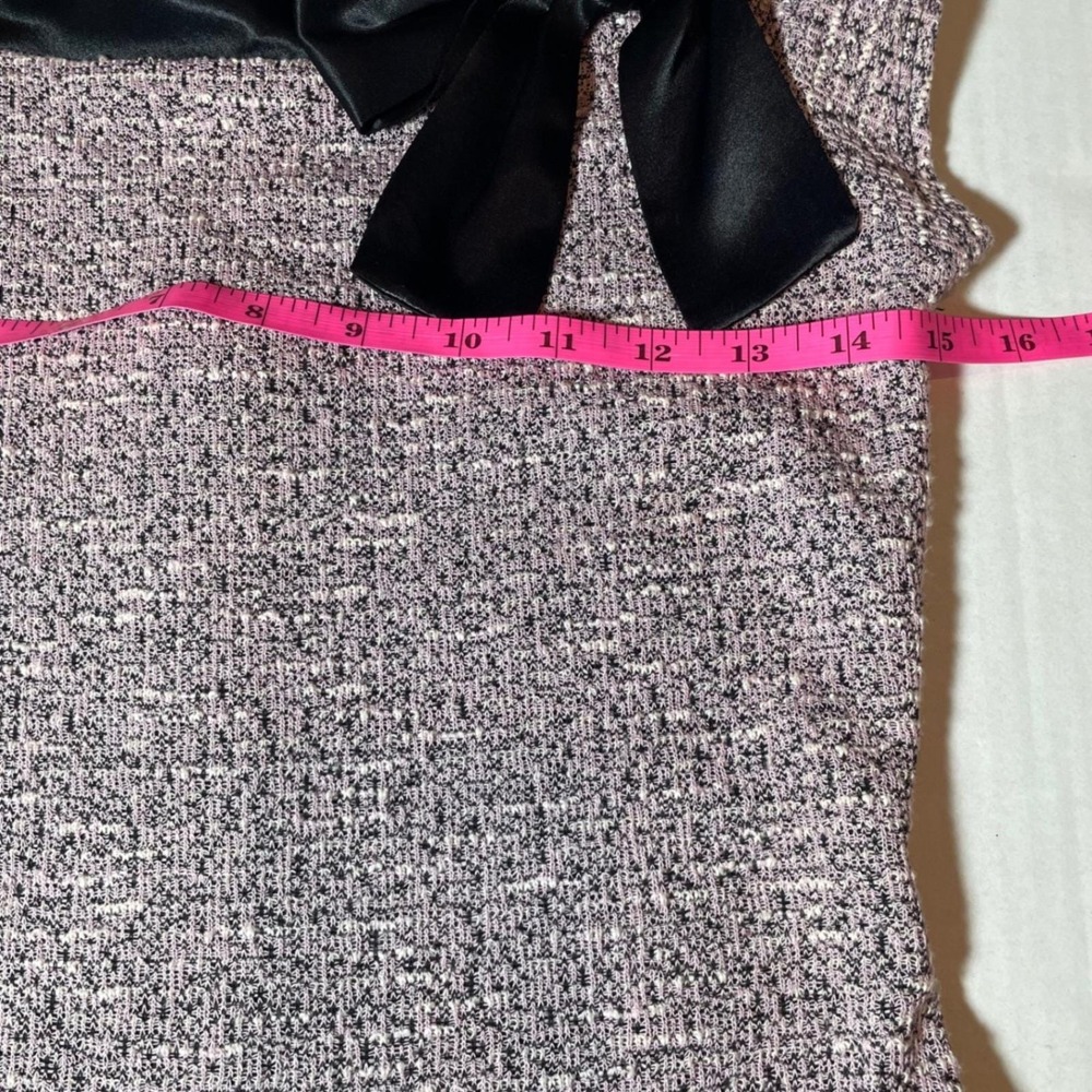 VTG Ruby Rox Pink Black Tweed Bow Off Shoulder Mini Dress Womens Small 60s Style - Picture 6 of 8